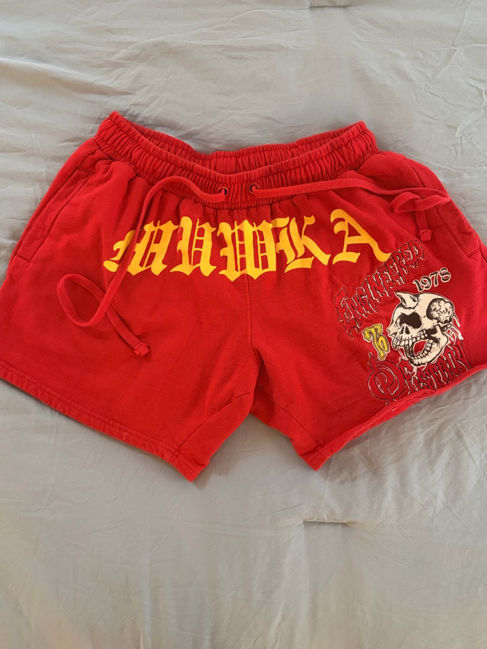 Mishka MNWKA rare Red Graphic Women’s Shorts with Skull Detail